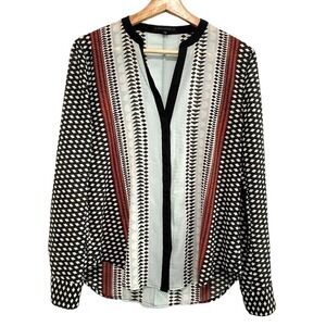 Sanctuary - long sleeve V-neck colorful buttonup blouse women's size Small